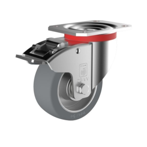 Roue fixe costaud Wicke avec pneus souples Wicke - Greythane® 75 Shore polyuréthane gris sur jante en aluminium moulé sous...