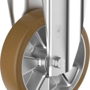 Roue fixe robuste Wicke avec pneus en polyuréthane brun Topthane® 92 Shore sur jante en aluminium moulé sous pression de h...