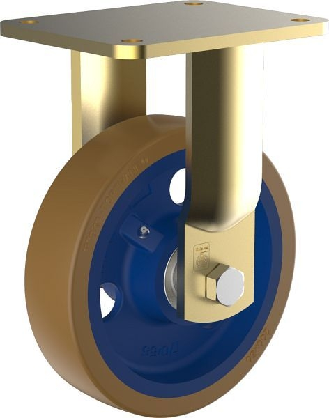 Roue fixe robuste Wicke avec pneus en polyuréthane brun Topthane® 92 Shore sur jante moulée ferme PG BAK 64/250 / 75K 1463...
