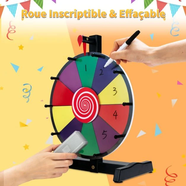 Roue de la fortune dia.30 cm - 10 emplacements prize wheel avec marqueur effaceur base antidérapante 20_0009175