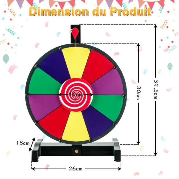 Roue de la fortune dia.30 cm - 10 emplacements prize wheel avec marqueur effaceur base antidérapante 20_0009175