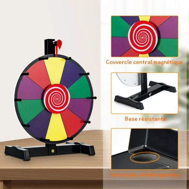 Roue de la fortune dia.30 cm - 10 emplacements prize wheel avec marqueur effaceur base antidérapante 20_0009175