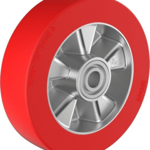 Roue haute résistance Wicke avec pneus souples Wicke - Polyuréthane rouge Redthane® 75 Shore sur jante en aluminium moulé...