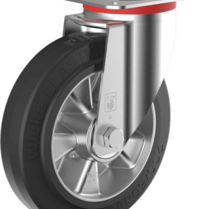 Roue pivotante solide Wicke avec pneus Wicke-ELASTIC® noirs sur une jante en aluminium moulé sous pression de haute qualit...