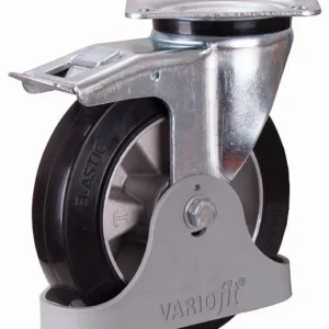 Rouleau de frein VARIOfit caoutchouc plein élastique 125 x 40 mm noir sur jante en aluminium moulé sous pression dpg-125.0...