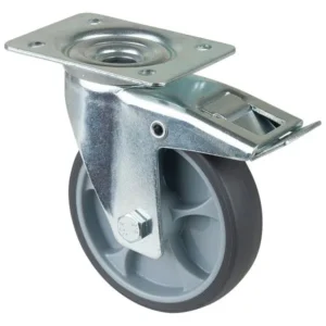 Rouleau de transport BS rollers avec frein B32 mm Ø125 mm jusqu'à 120 kg pneus thermoplastiques gris corps en pla...