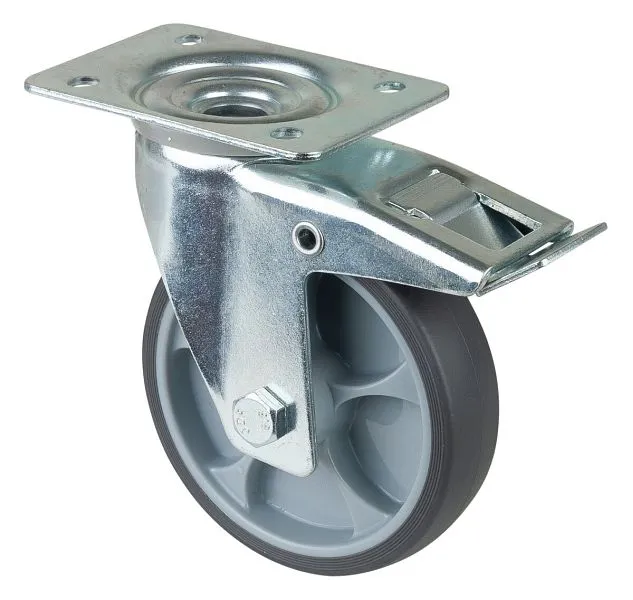 Rouleau de transport BS rollers avec frein B32 mm Ø125 mm jusqu'à 120 kg pneus thermoplastiques gris corps en pla...