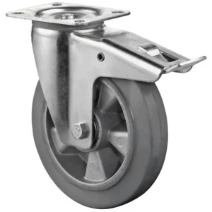 Rouleau de transport BS rollers avec frein largeur 40 mm Ø125 mm jusqu'à 150 kg pneus élastiques gris corps de ro...