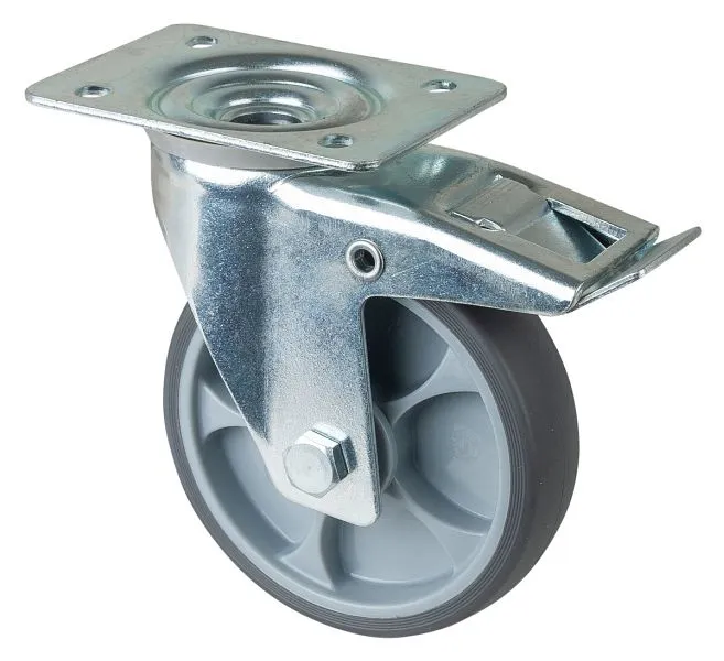 Rouleau de transport BS rollers avec frein largeur 32 mm Ø125 mm jusqu'à 120 kg pneus thermoplastiques gris plast...