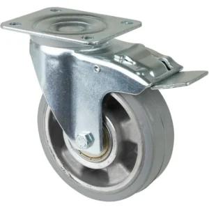 Rouleau de transport BS rollers avec frein largeur 40 mm Ø125 mm jusqu'à 300 kg pneus élastiques gris corps de ro...