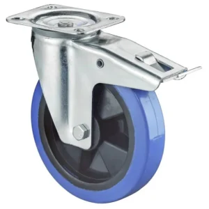 Rouleau de transport BS rollers avec frein largeur 50 mm Ø125 mm jusqu'à 300 kg pneus élastiques bleus corps de r...