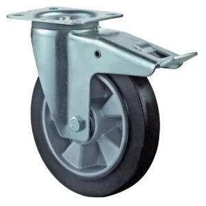 Rouleau de transport BS rollers avec frein largeur 50 mm Ø125 mm jusqu'à 220 kg pneus élastiques noirs corps de r...