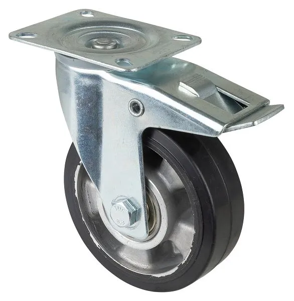 Rouleau de transport BS rollers avec frein largeur 40 mm Ø125 mm jusqu'à 150 kg pneus élastiques noirs corps de r...