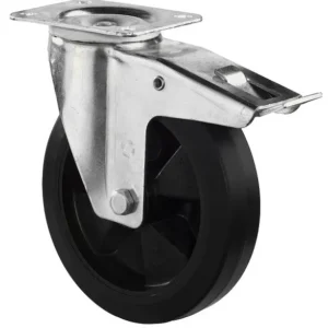 Rouleau de transport BS rollers avec frein largeur 45 mm Ø125 mm jusqu'à 150 kg pneus élastiques noirs corps de r...