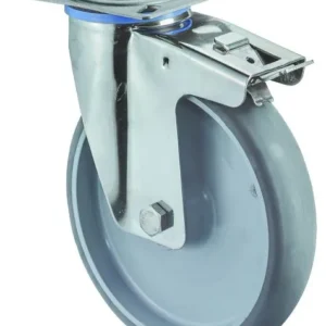 Rouleau de transport BS rollers inox avec frein L50 mm Ø200 mm jusqu'à 200 kg pneus thermoplastiques gris palier...