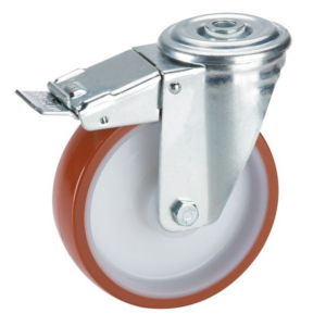 Roulette pivotante Dörner + Helmer avec bande de roulement PU corps avec frein total galvanisé 100x30 mm Rola trou arrière...
