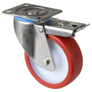 Roulette pivotante pour charges lourdes en acier inoxydable acier inoxydable avec frein roue en polyuréthane rouge à palie...