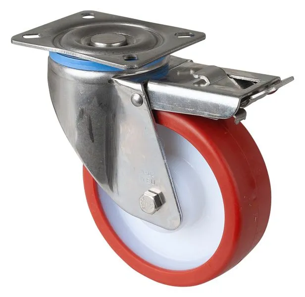 Roulette pivotante pour charges lourdes en acier inoxydable acier inoxydable avec frein roue en polyuréthane rouge à palie...