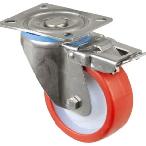 Roulette pivotante pour charges lourdes en acier inoxydable acier inoxydable avec frein roue en polyuréthane rouge à palie...