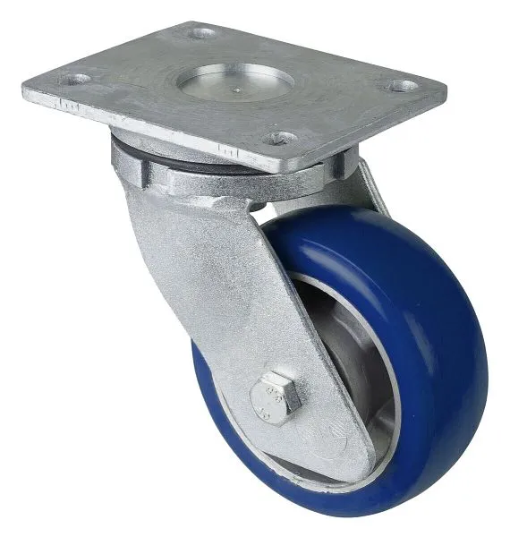 Roulette pivotante pour charges lourdes BS Wheels roue en polyuréthane 83 Shore jante en aluminium roulement à billes plat...