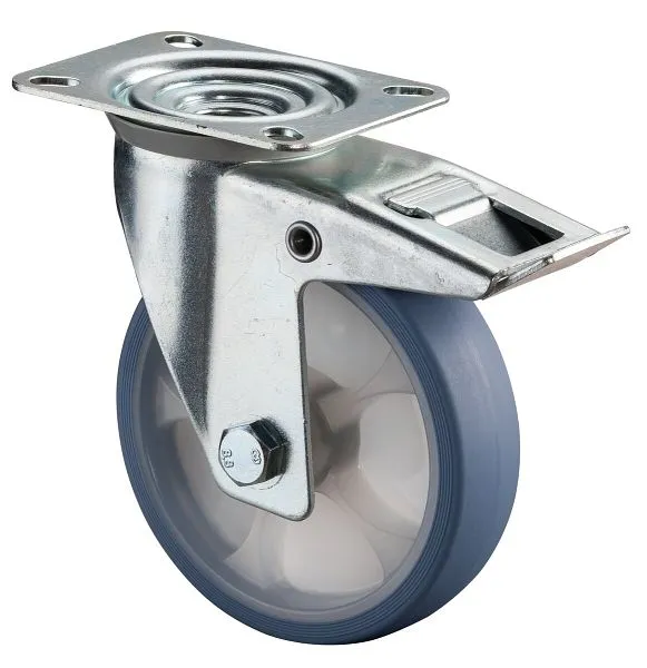 Roulette de transport pivotante BS Rollers avec frein roue en caoutchouc thermoplastique pneu bleu évident roulement à rou...