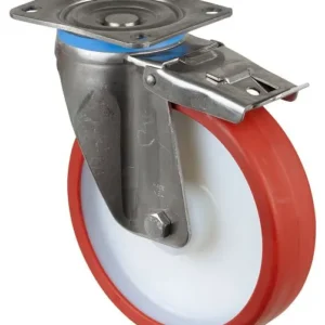 Roulettes pivotantes pour charges lourdes en acier inoxydable acier inoxydable avec frein roue en polyuréthane rouge à pal...