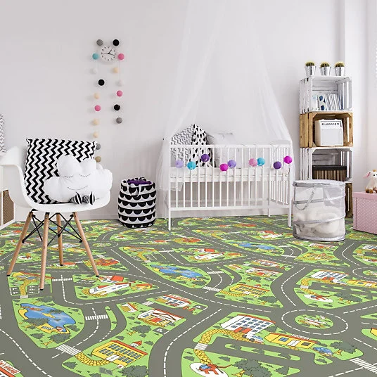 Clé à pipe Sol Vinyle Style - Chambre enfants - Circuit de voiture City - Rouleau de 4m x 10m