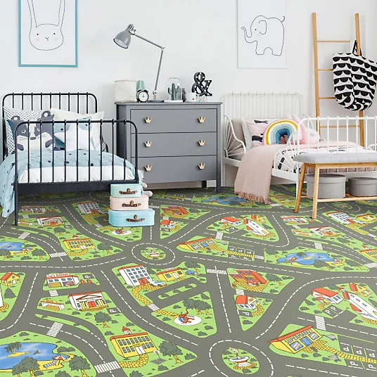 Clé à pipe Sol Vinyle Style - Chambre enfants - Circuit de voiture City - Rouleau de 4m x 10m