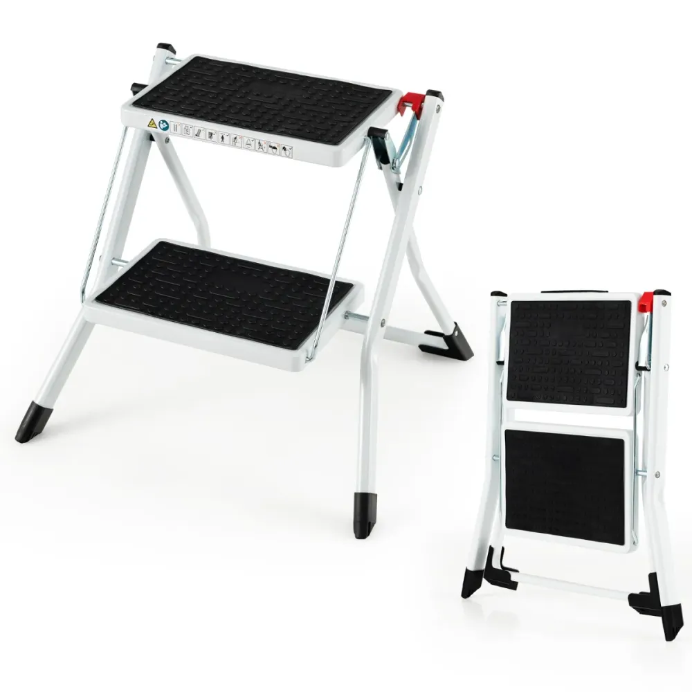 Marchepied 2 marches largie plianté cadre métallique imposant pédale antidérapante 50 x 49 x 45 cm capacité 150 kg noir +...