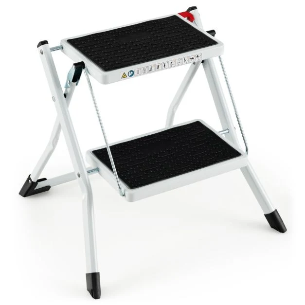 Marchepied 2 marches largie plianté cadre métallique imposant pédale antidérapante 50 x 49 x 45 cm capacité 150 kg noir +...