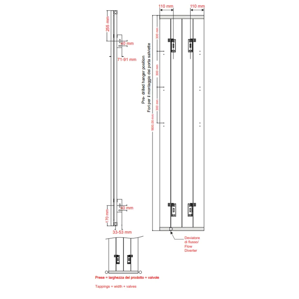 Radiateur aluminium hydraulique à 3 éléments cm 28x180 entraxe cm 28 modèle Anima - Blanc