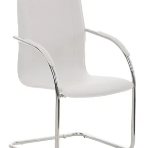 Chaise visiteur oscillante en similicuir blanc avec piètement luge métal chromé – Design ergonomique 10_0008399