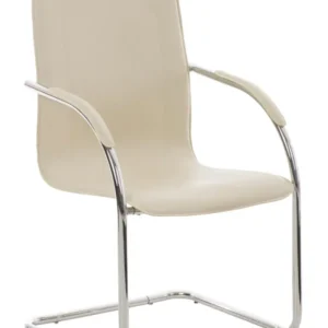 Chaise visiteur oscillante en similicuir crème avec piètement luge métal chromé – Design ergonomique 10_0008389