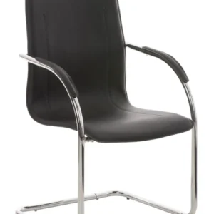 Chaise visiteur oscillante en similicuir noir avec piètement luge métal chromé – Design ergonomique 10_0008404