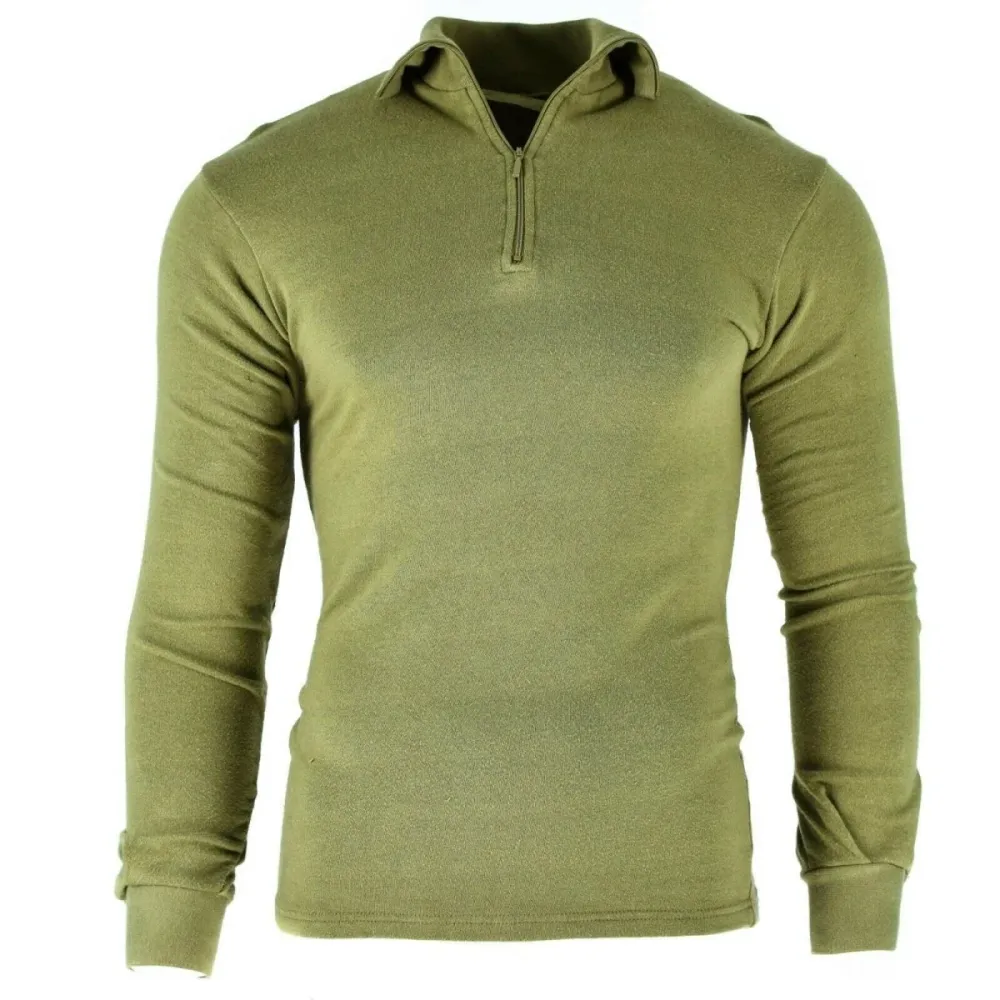 Chemise en tricot originale de l'armée britannique à fermeture éclair Sous-chemise thermique zippée Vert OD pour Jet Ski