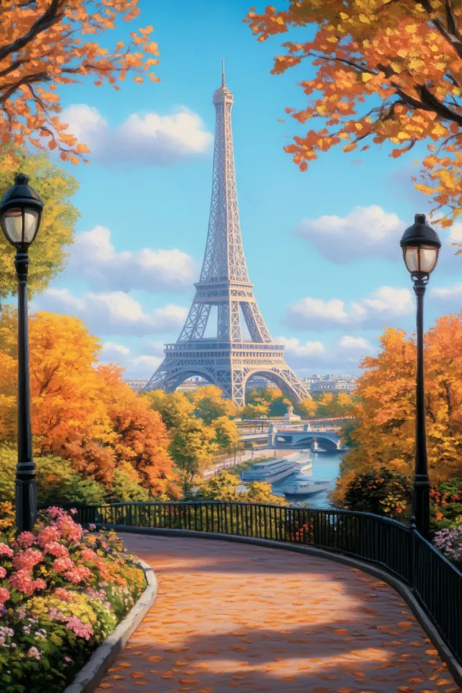 Certifié CE Toile de fond Paris Allée Automne Dorée Tour Eiffel Idées LXX59-78