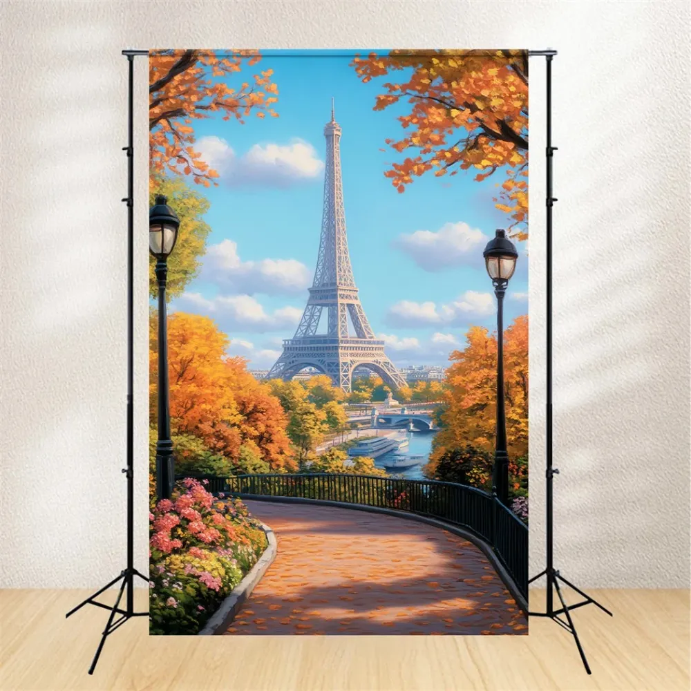 Certifié CE Toile de fond Paris Allée Automne Dorée Tour Eiffel Idées LXX59-78