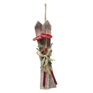 Amortisseur arrière Suspension de noël - paire de ski avec branches et déco jute h 31 cm