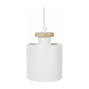 Certifié OEM Suspension bois cylindre métal blanc 70 cm.