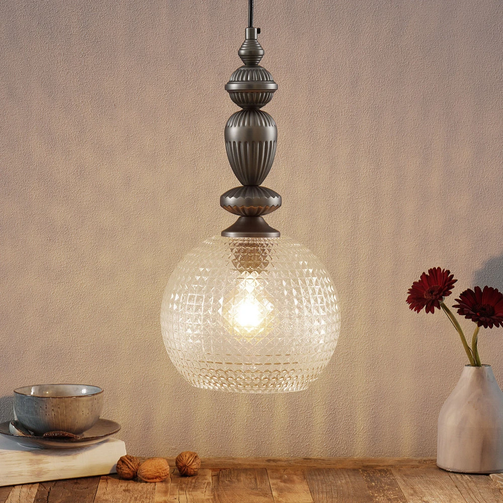 Chaîne de transmission Talisa - suspension avec abat-jour verre décoratif