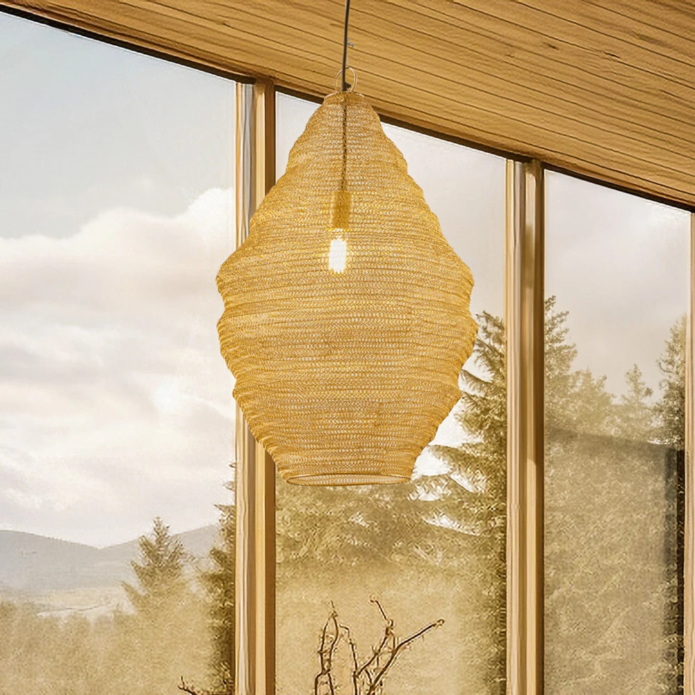 Lindby suspension Kaviya, Ø 40 cm, doré, fer, E27 en acier inoxydable