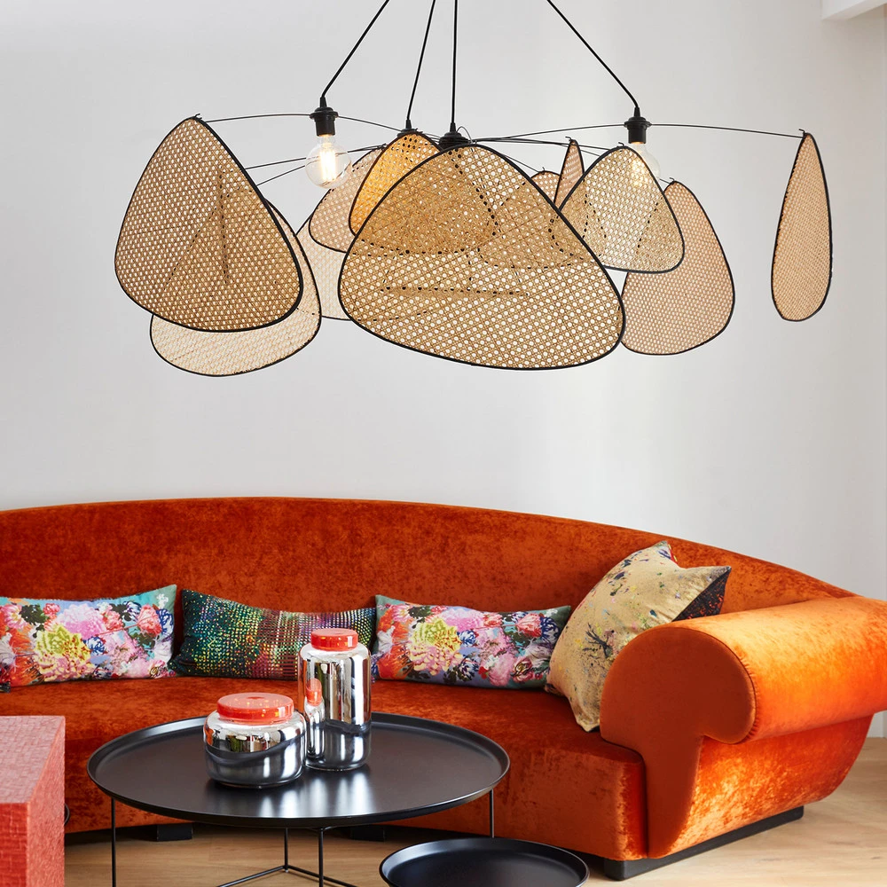 MARKET SET Suspension Screen XXL, 90 cm, naturel, rotin avec rivets de maillon