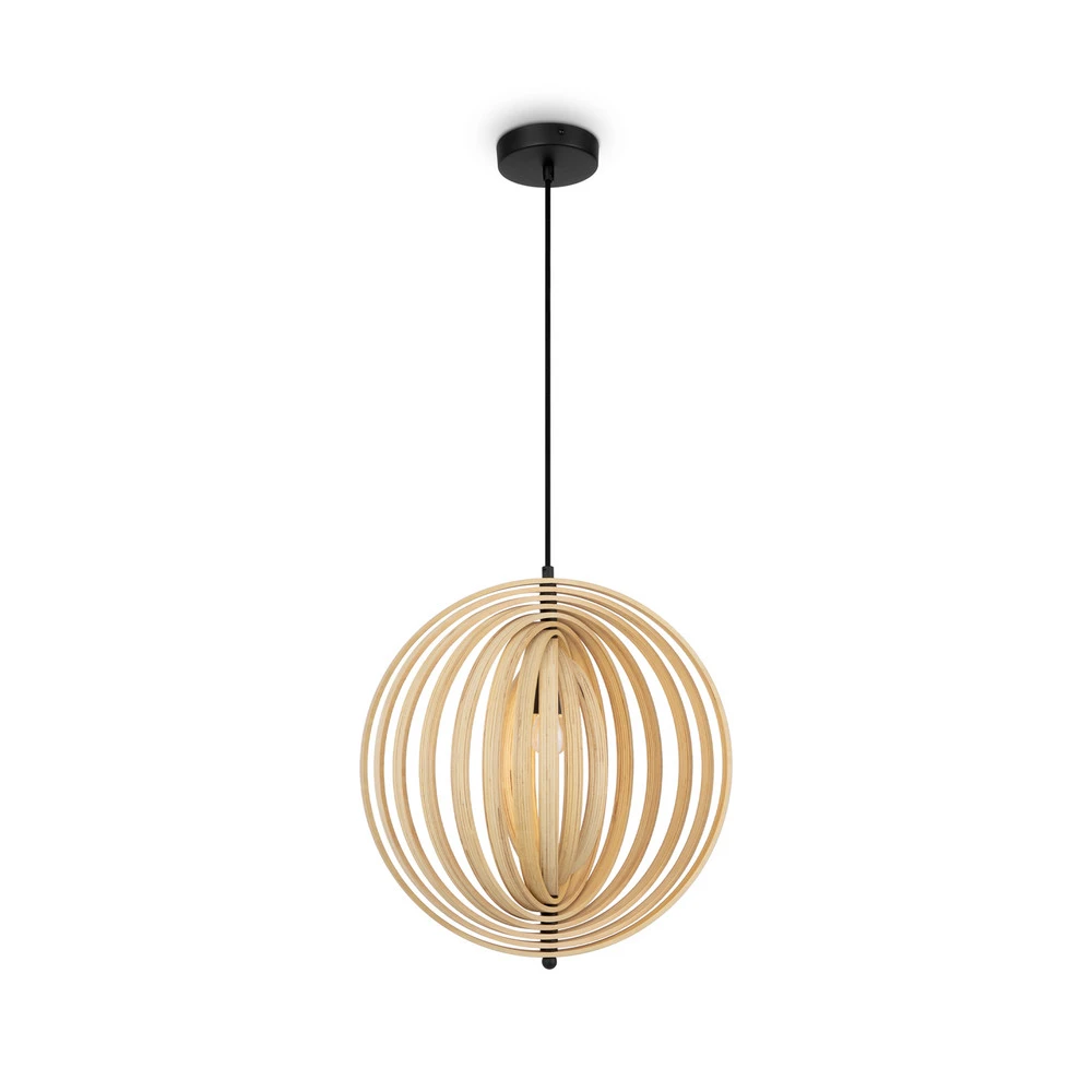 Maytoni Suspension Roots, forme sphérique, Ø 43 cm, crème, bois