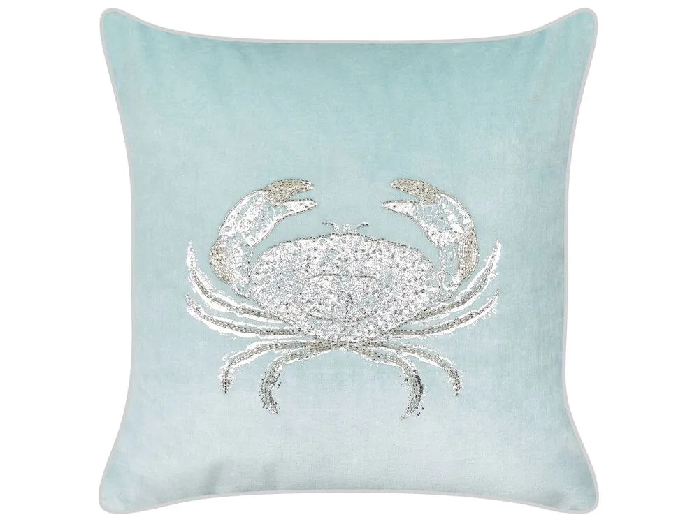 Panne Cushion Crab Motif 45 x 45 cm Blue BOSSIELLA