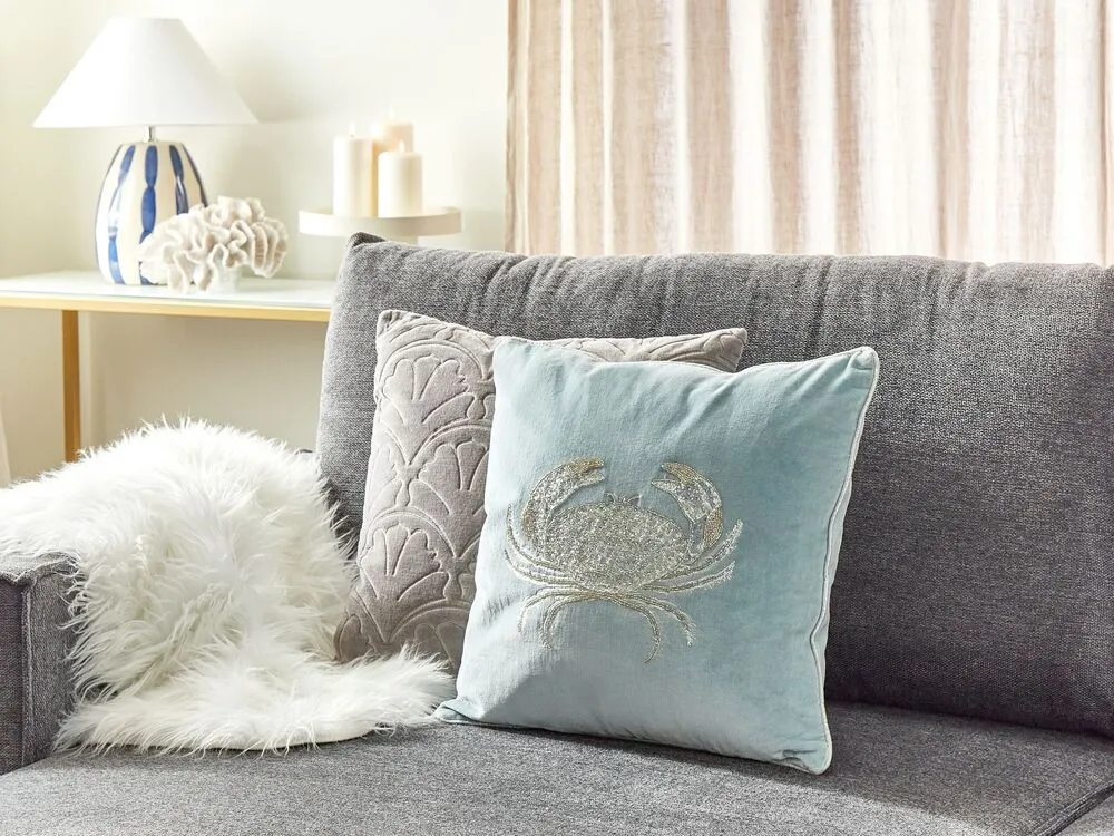 Panne Cushion Crab Motif 45 x 45 cm Blue BOSSIELLA