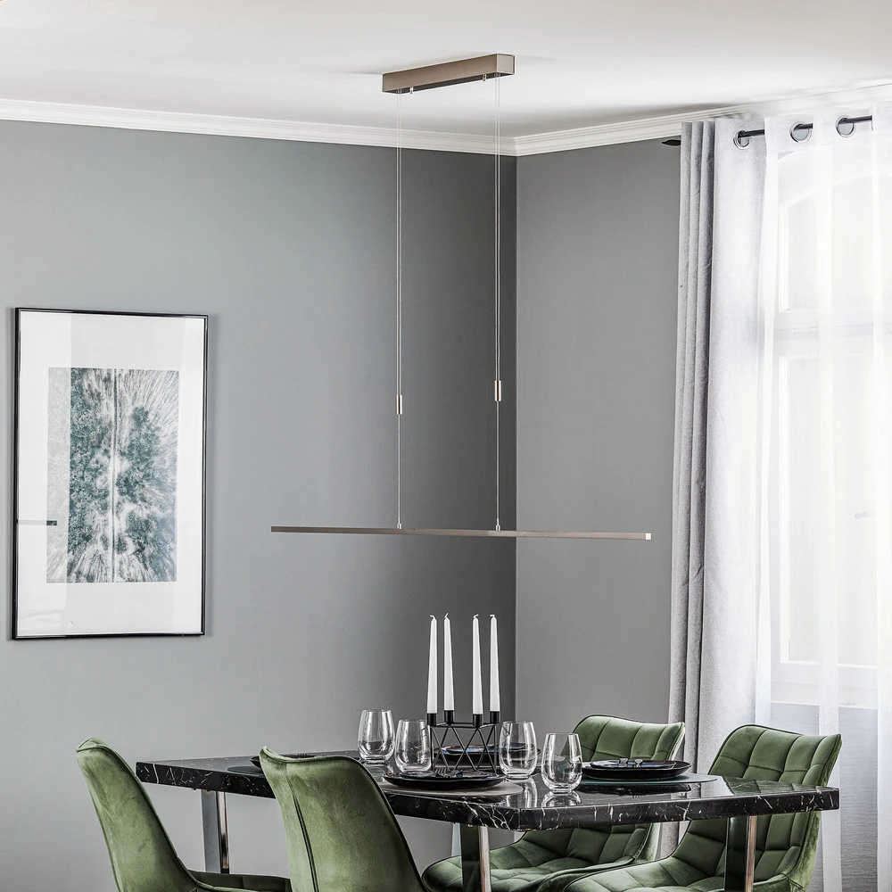 Quitani Suspension LED Tolu, nickel, longueur 158 cm avec meilleure adhérence