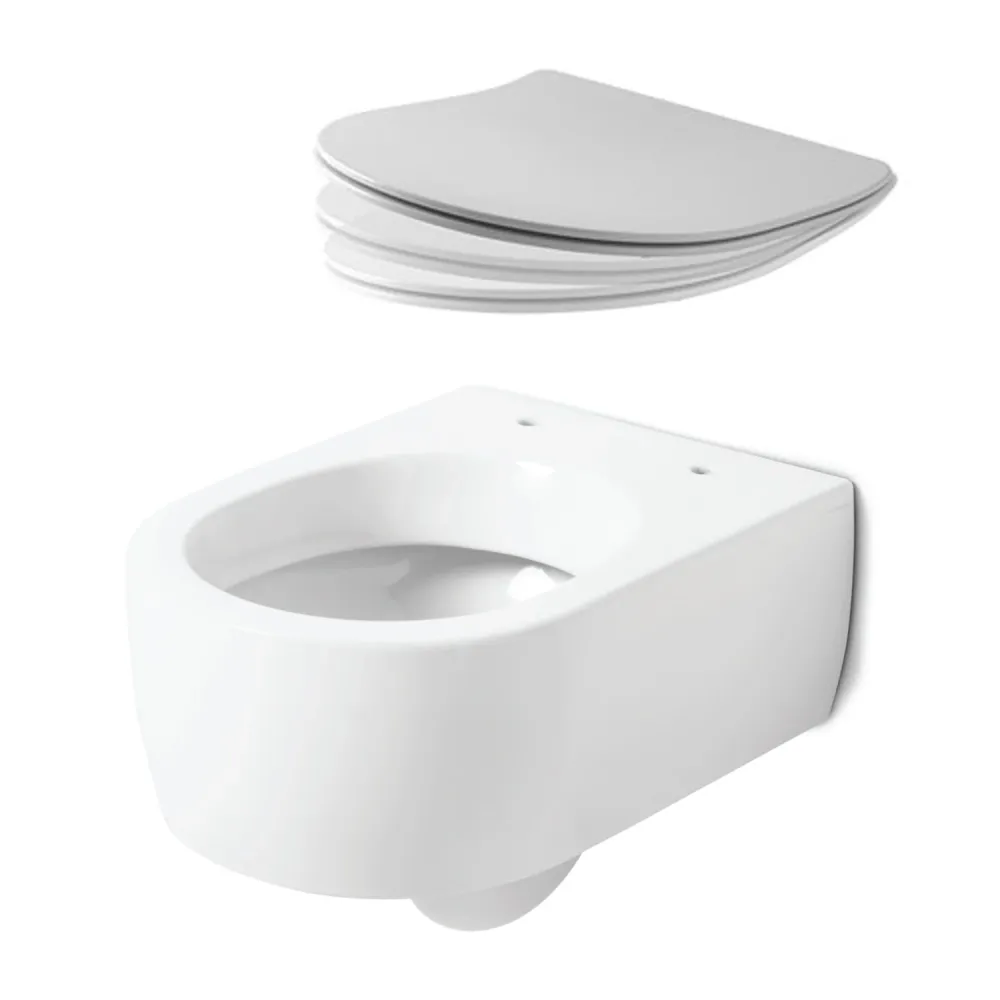 WC suspendu 50x36 cm collection Flo Kerasan avec siège à fermeture douce en acier inoxydable