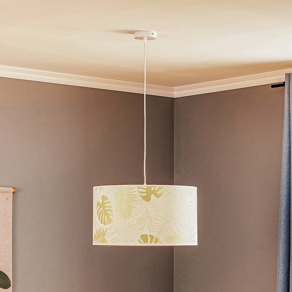Suspension Areca avec motif de feuilles, or avec rivets de maillon