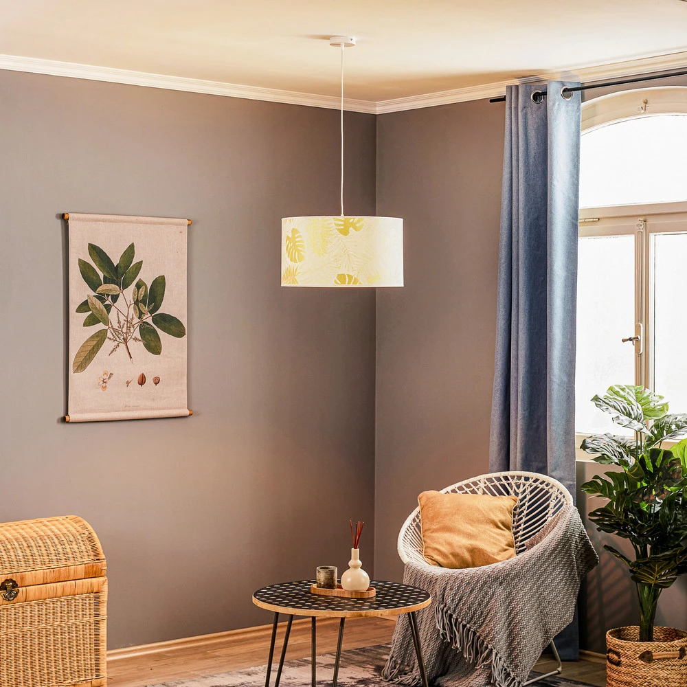 Suspension Areca avec motif de feuilles, or avec rivets de maillon