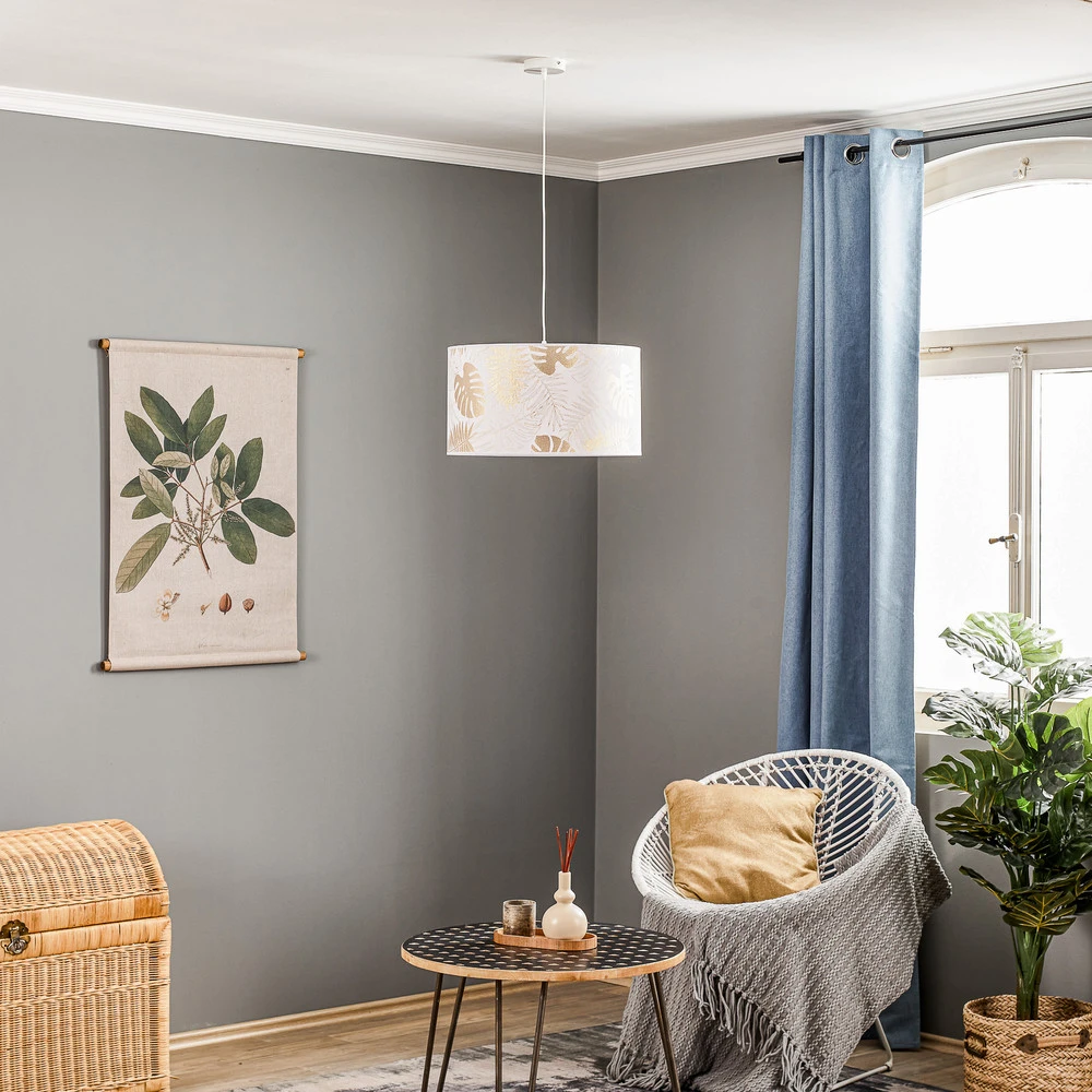 Suspension Areca avec motif de feuilles, or avec rivets de maillon